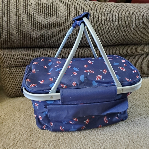 Handbags - *SALE Navy with red umbrellas picnic basket cooler